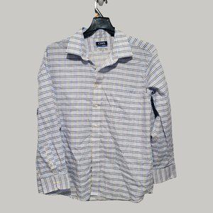Chaps Stretch Collar Wrinkle Free Button Down Shirt 18.5 34/35 White Blue Yellow